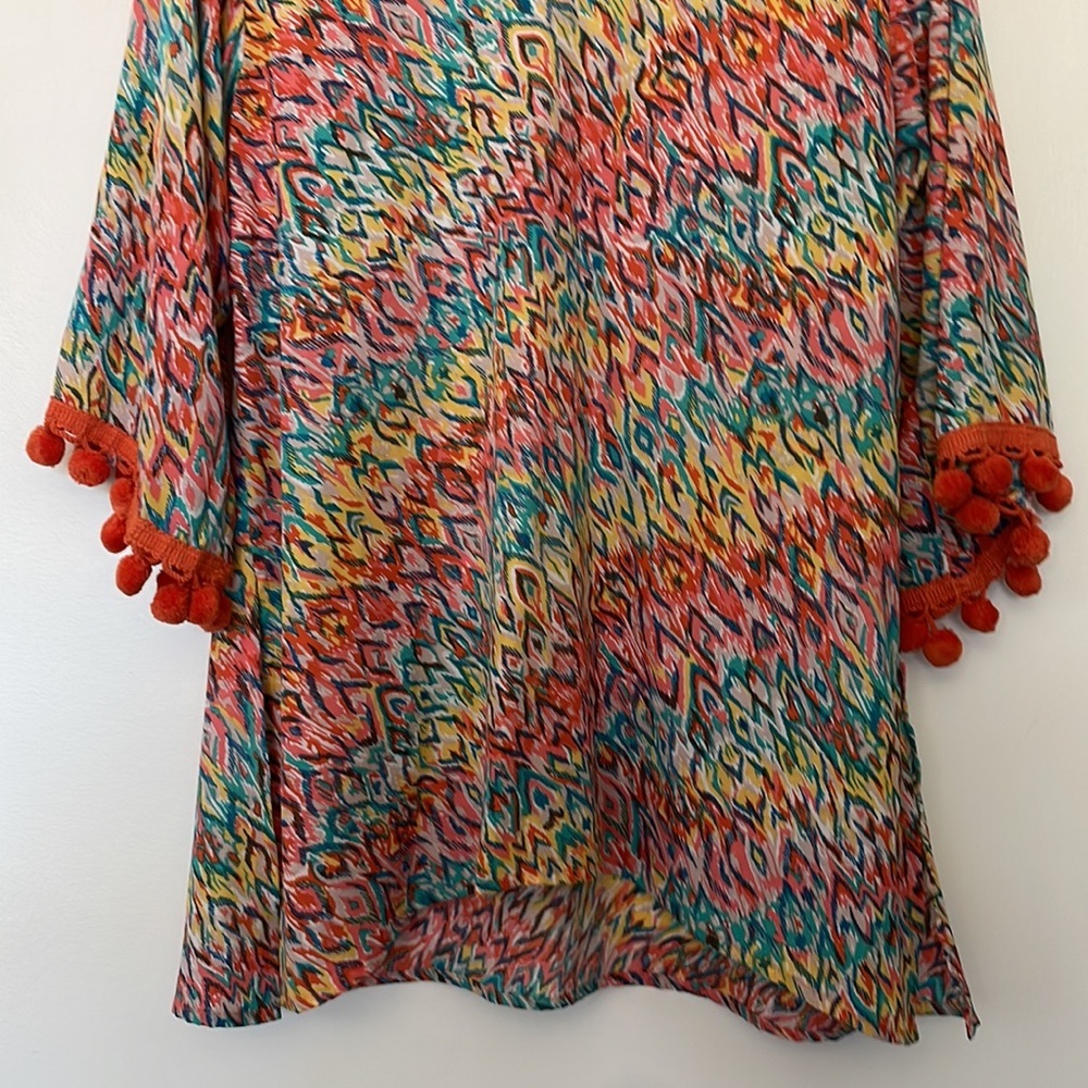 Anthropologie | Uncle Frank | Rainbow Multicolor Kimono Pom Pom Tunic Medium - Picture 3 of 10
